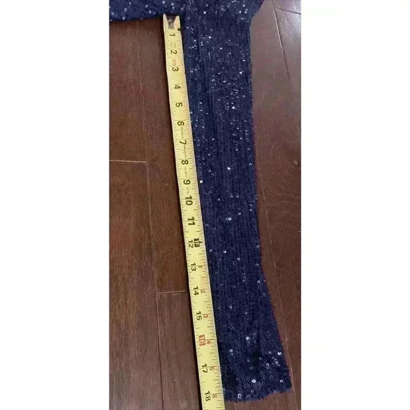 Mac Duggal SEQUINED LONG SLEEVE GOWN Sz 6 Midnight Formal Maxi Dress Slit Column - Picture 6 of 9